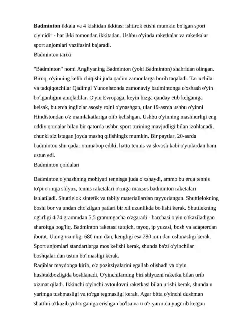 Badminton o‘yin texnikasi va taktikasi 2