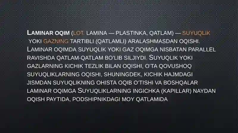 Laminar va turbulent oqimlar. Reynoldssoni. 2