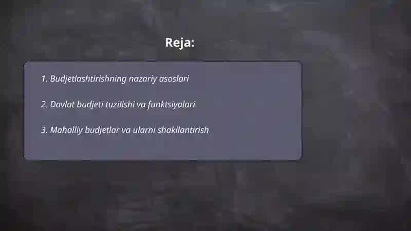 Budjetlashtirish va budjet nazorati 2