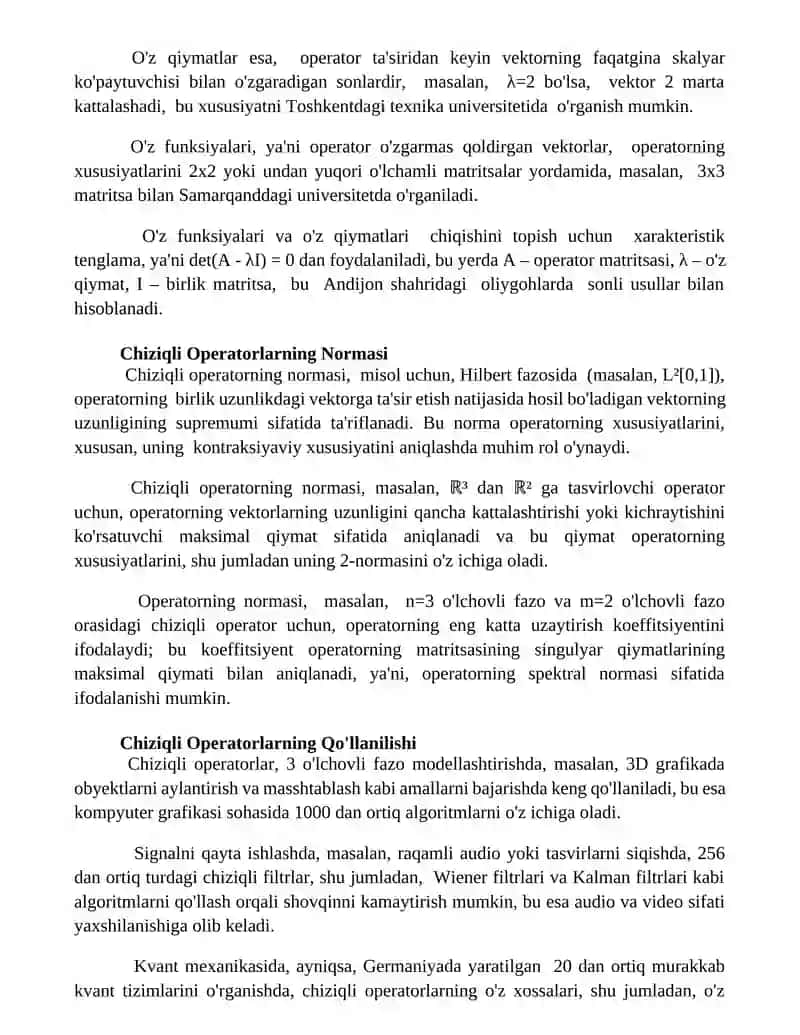 Chiziqli operatorlar va ularning xossalari 2