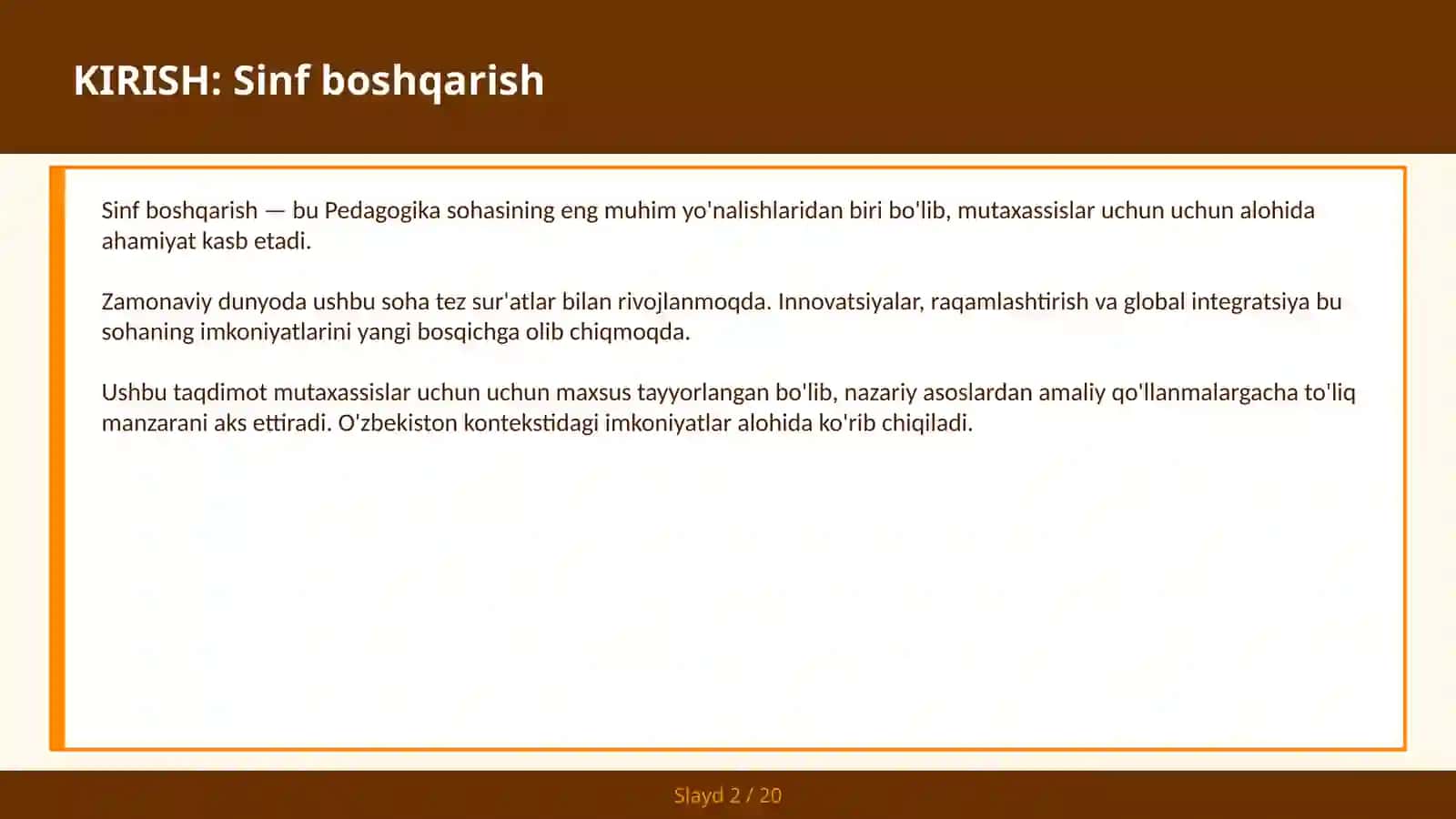 Sinf boshqarish 2