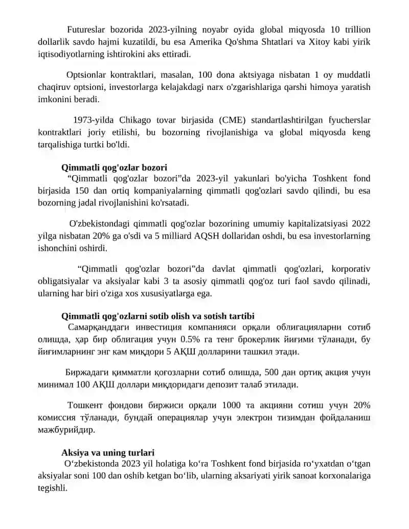 Qimmatli qog’ozlar va ularni turlari 2