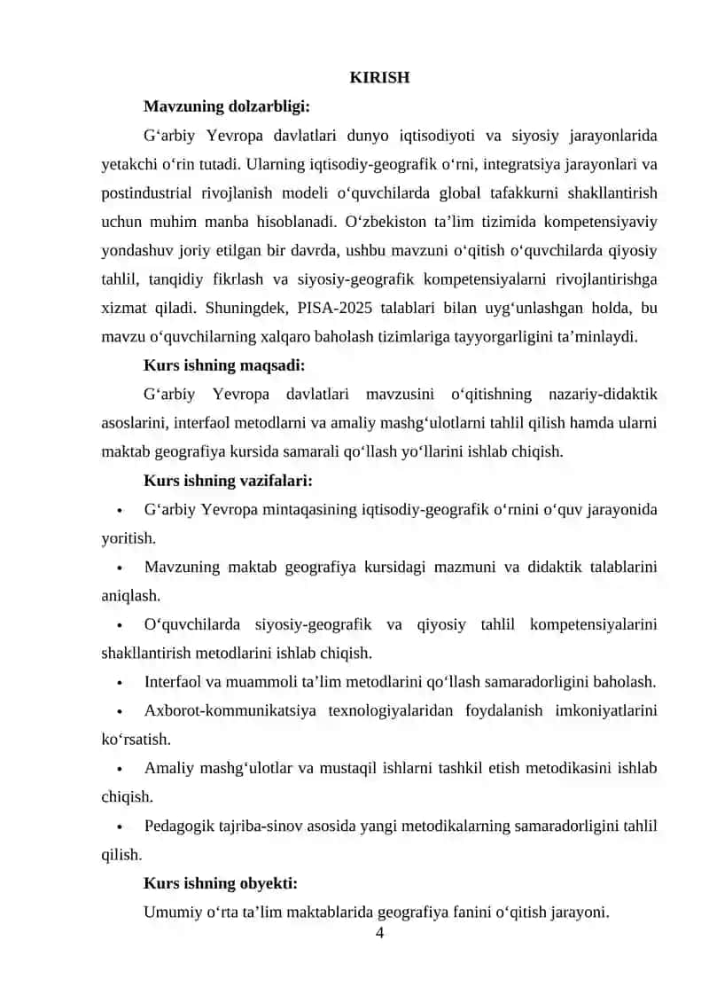 G‘arbiy Yevropa davlatlari mavzusini o‘qitish metodikasi 2