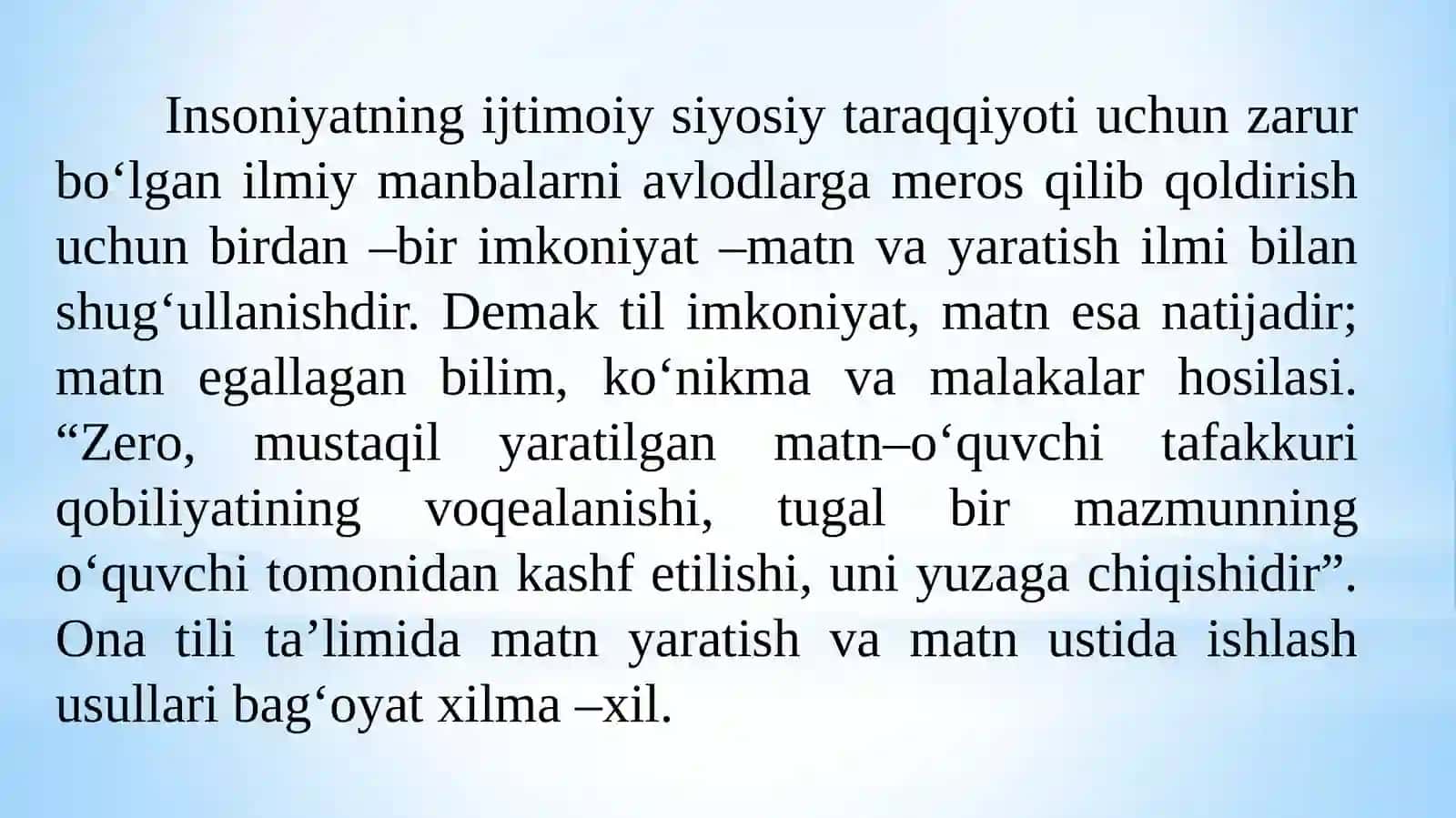 Matn turlari va tarkibi. Matn tuzish va matn ustida ishlashning oʻziga xos usullari 2