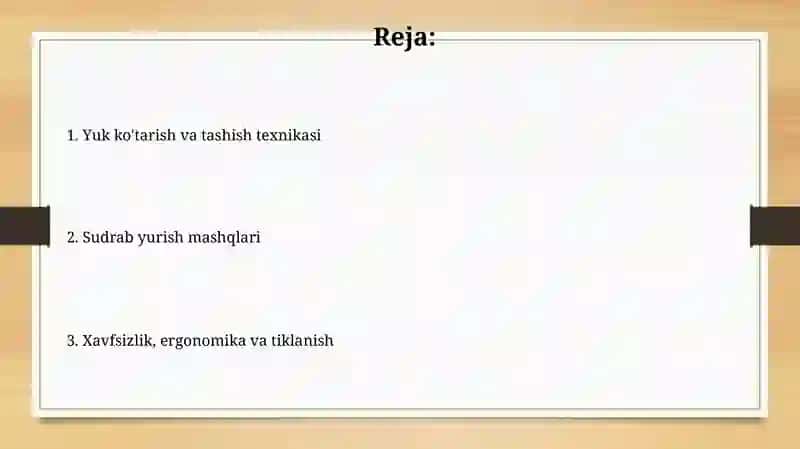 Yuk ko'tarish va tashish texnikasi 2