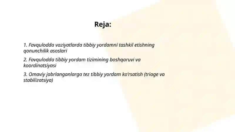 Favqulodda Tibbiy Yordam Asoslari 2
