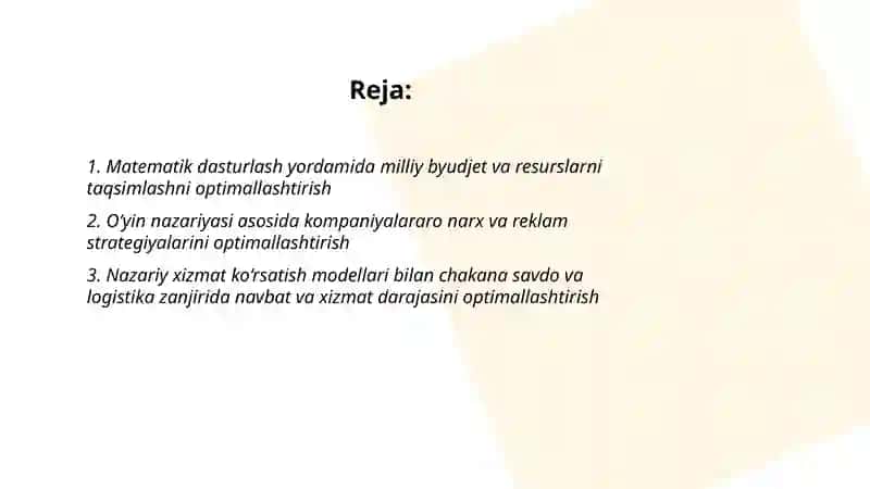 Iqtisodiy masalalarning maqbul yechimi 2