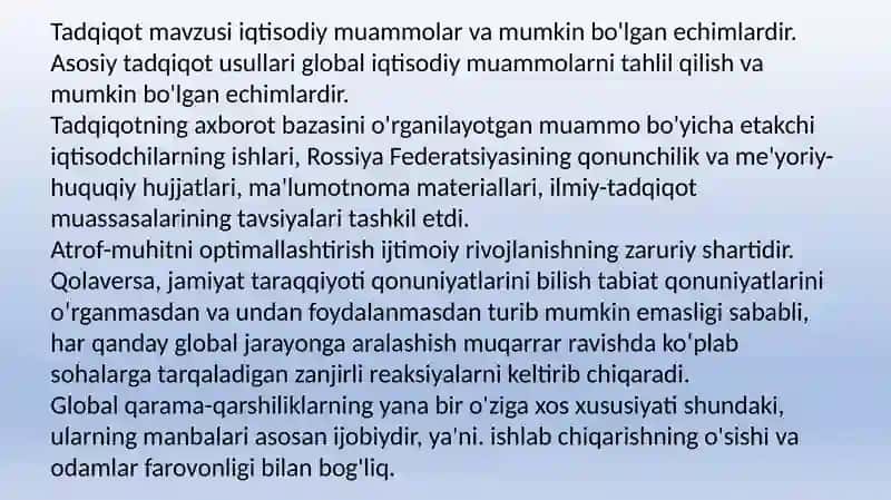Iqtisodiy global muammolar 2