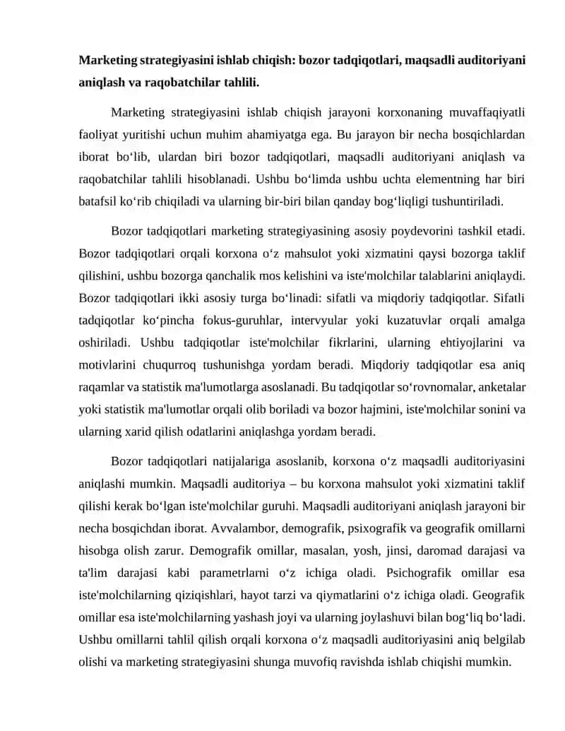 Marketing strategiyasini ishlab chiqish 2