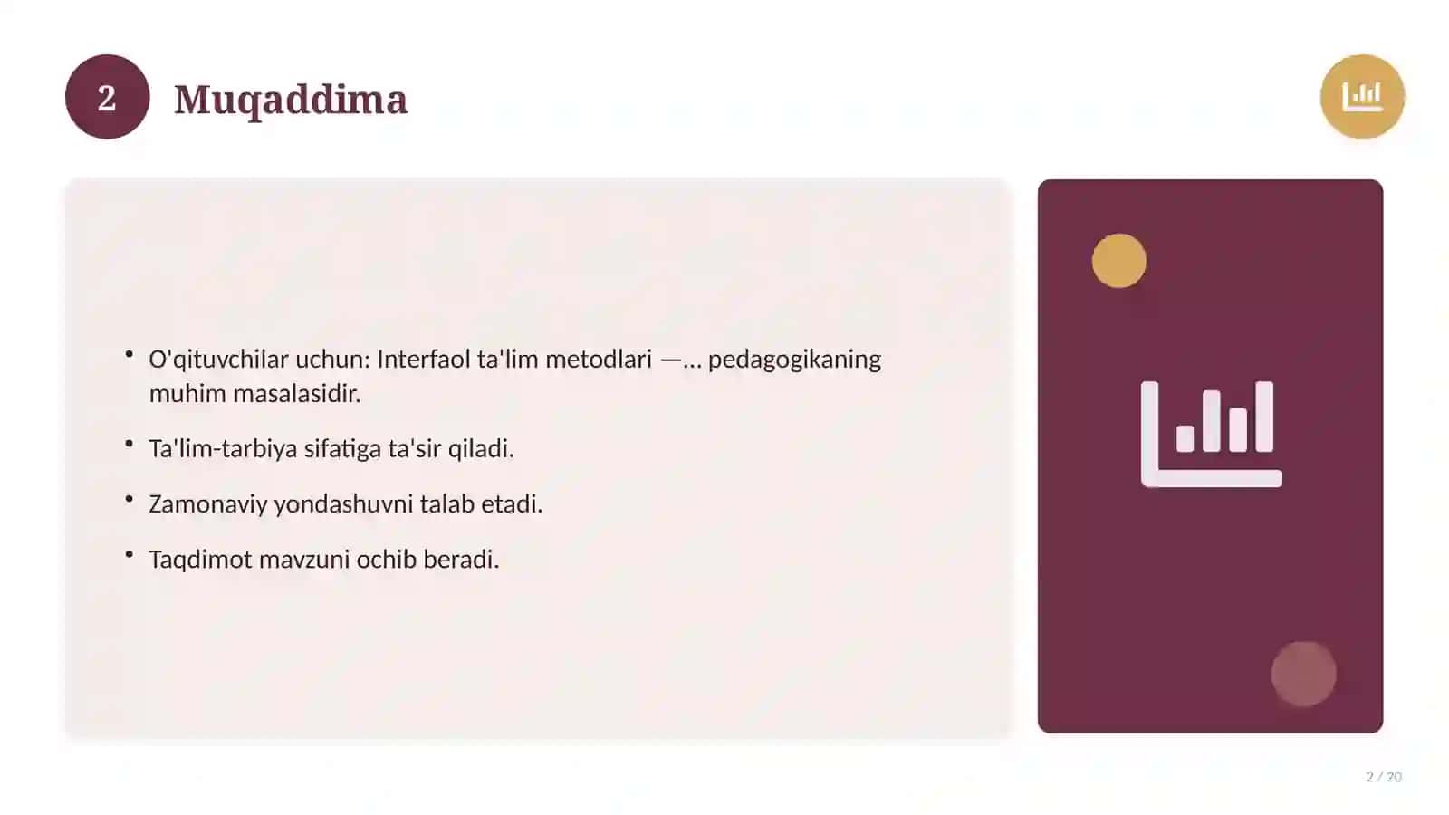 Interfaol ta'lim metodlari — amaliy tatbiqi (Pedagogik loyiha) 2