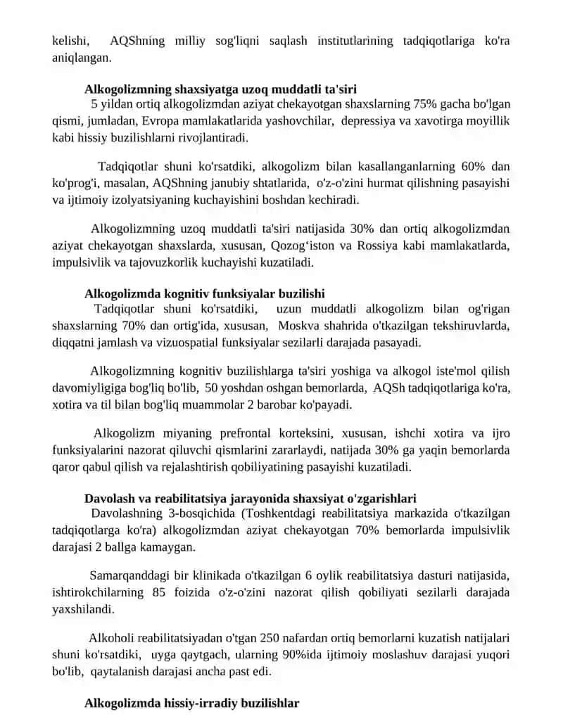 Alkogolizmda shaxs tuzilishidagi oʻzgarishlar 2