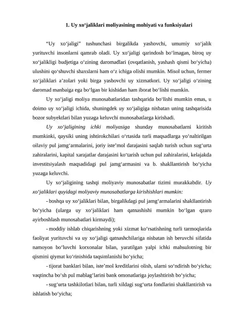 Uy xo‘jaligi moliyasi 2