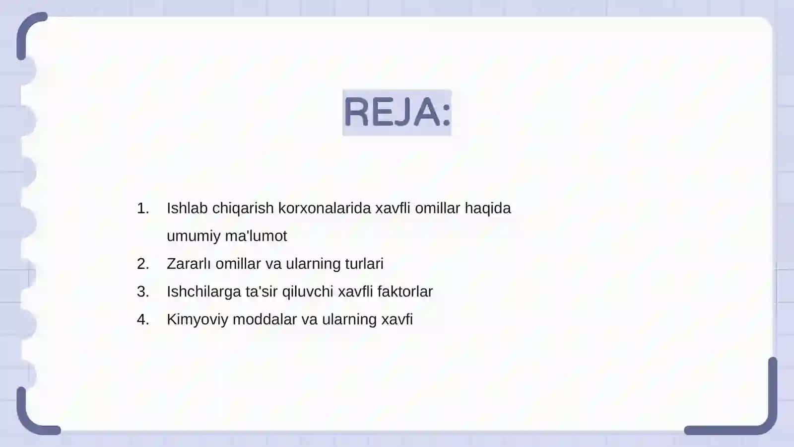 Xavfli va zararli omillar ishlab chiqarish korxonalarida 2