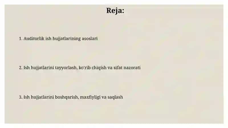 Auditorlik tashkilotining ish hujjatlari 2