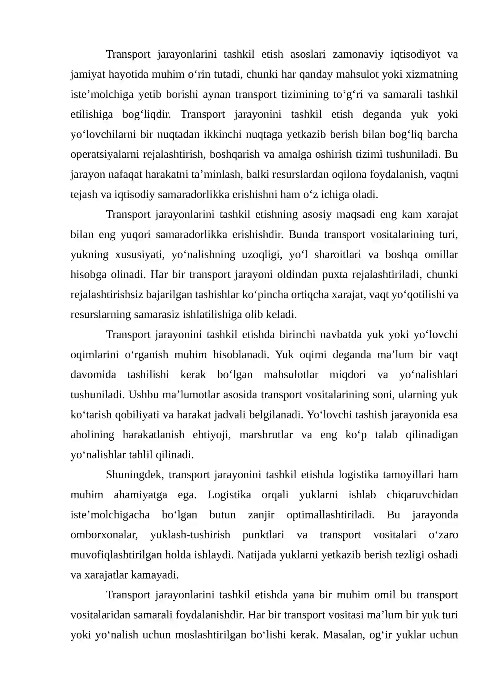 Transport jarayonlarini boshqaruv usullari 2