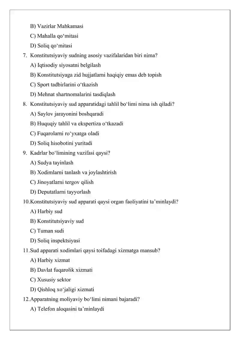 Konstitutsiyaviy sudi apparati test savollari 2