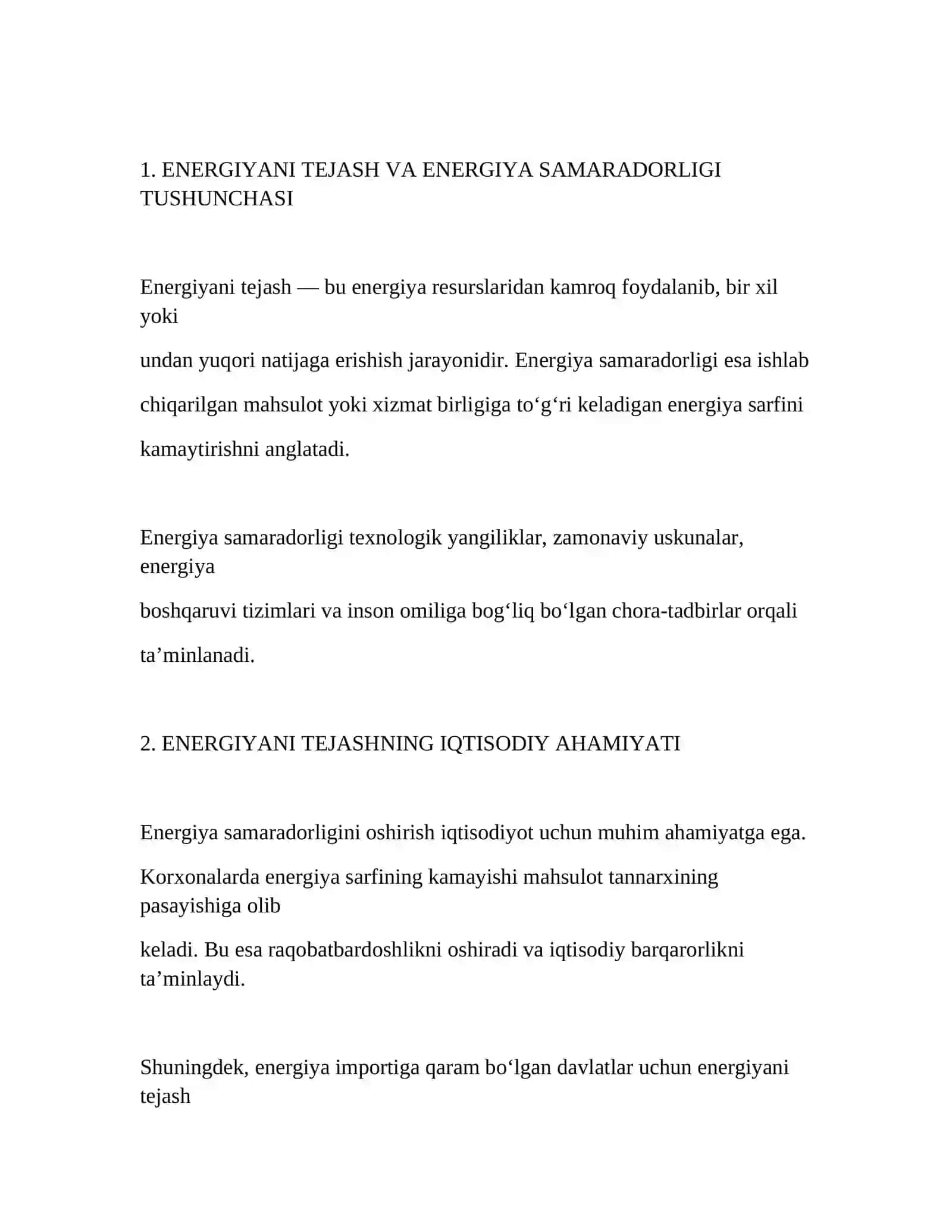 ENERGIYANI TEJASH VA ENERGIYA SAMARADORLIGINI OSHIRISH 2