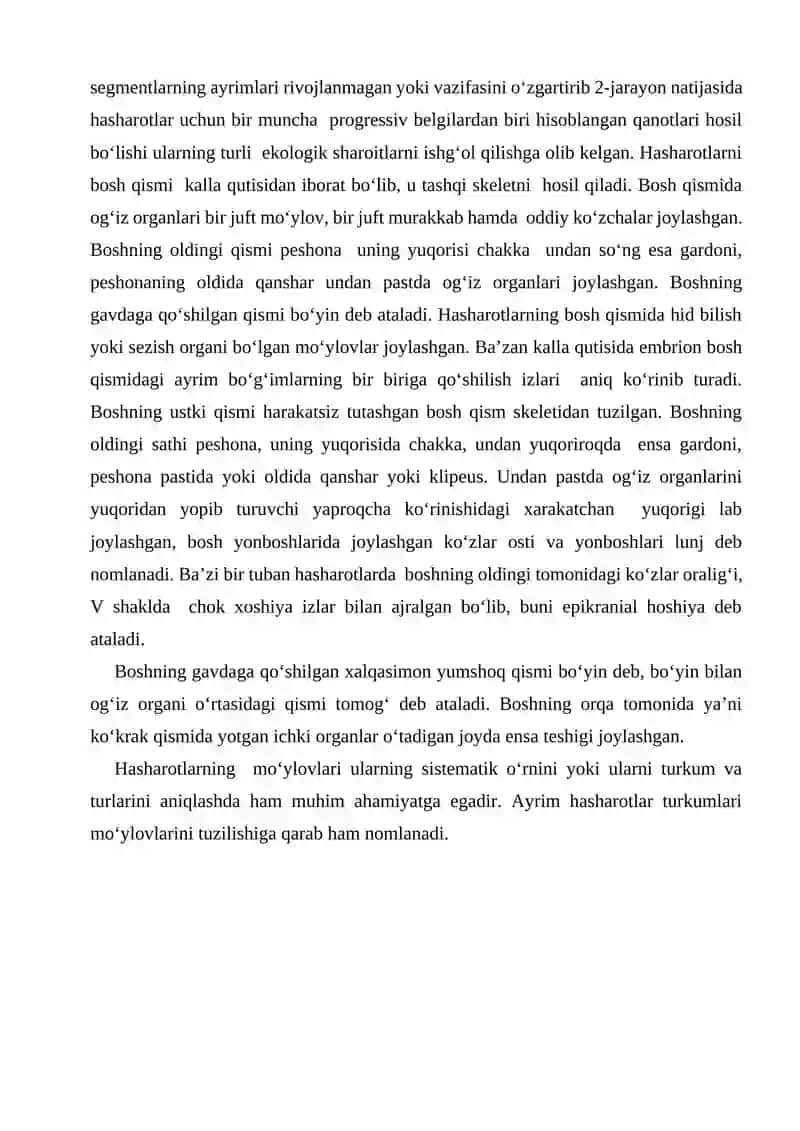 Hasharotlarning morfologiyasi 2
