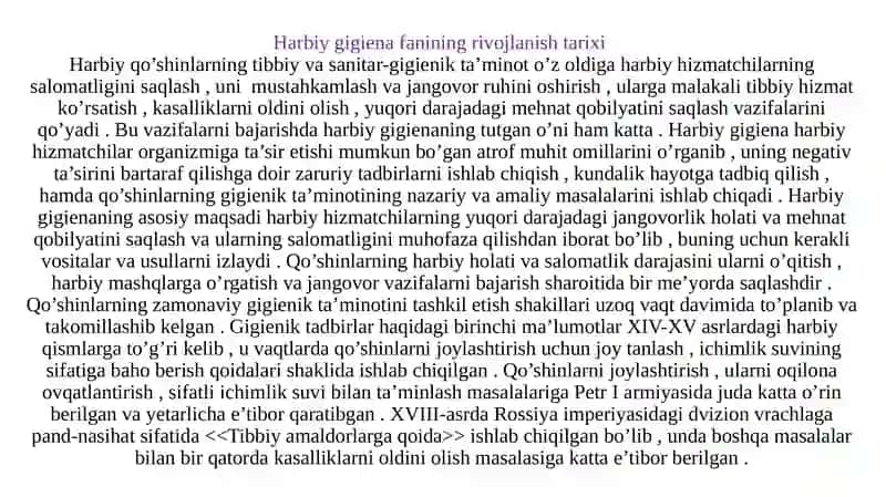 Harbiygigienafanining rivojlanishi tarixi 2