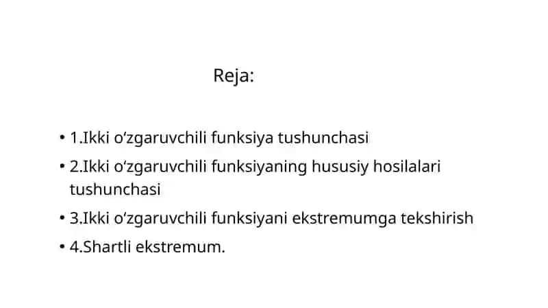 Ko’p o’zgaruvchili funksiyalar 2
