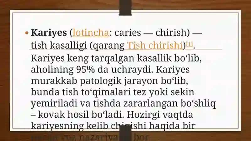 KARIYESNI UMUMIY DAVOLASH 2