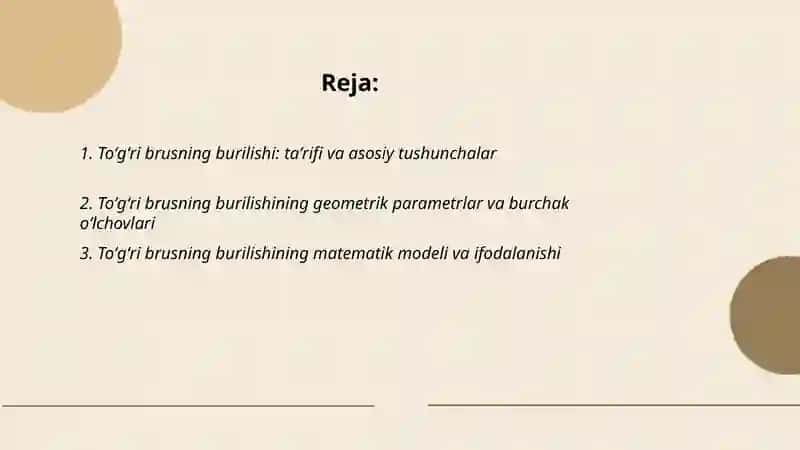 Toʻgʻri brusning burilishi 2