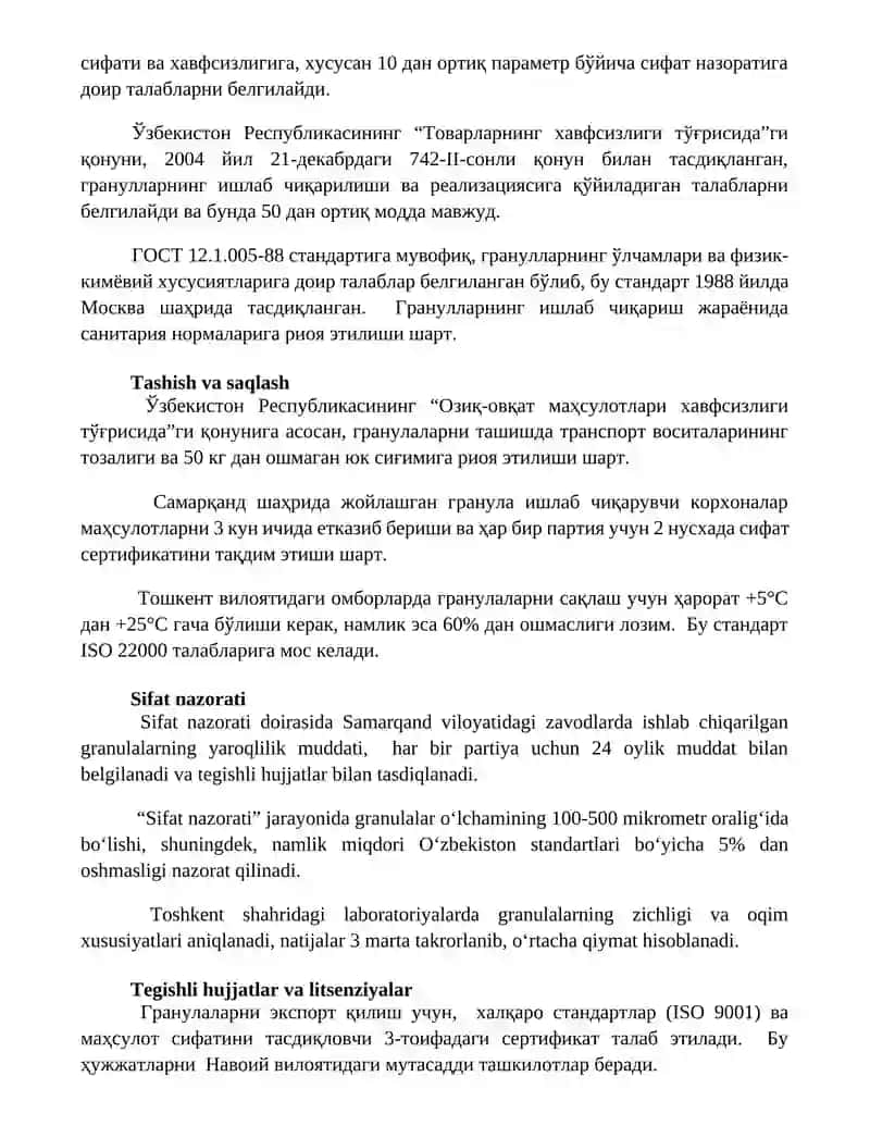 Granulalar uchun reglament tuzish 2