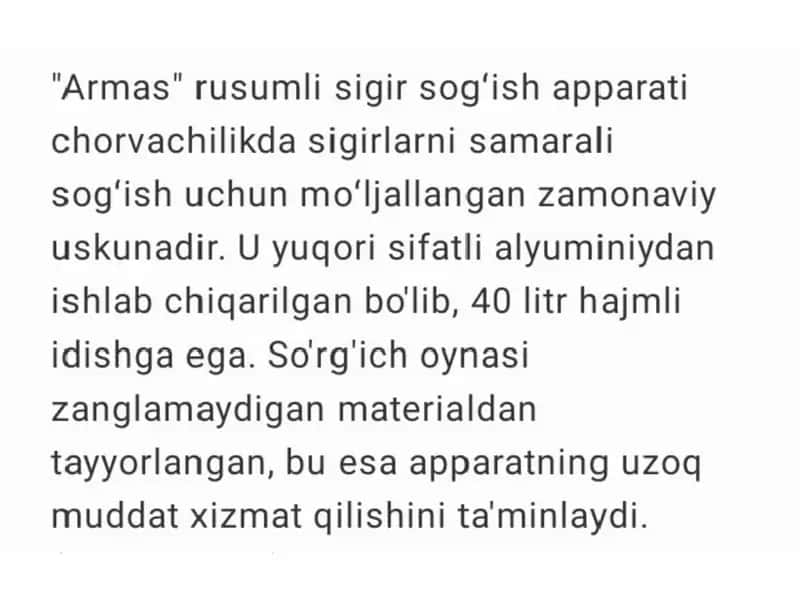 "Armas" rusumli sigir sog‘ish apparati 2