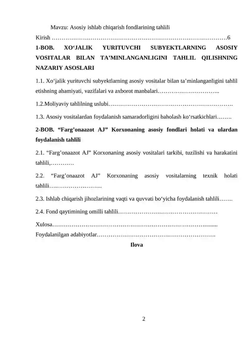 Asosiy ishlab chiqarish fondlarining tahlili 2