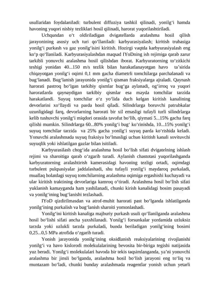 Uchqun orqali o‘t oldiriladigan dvigatellarda aralashma hosil qilish 2