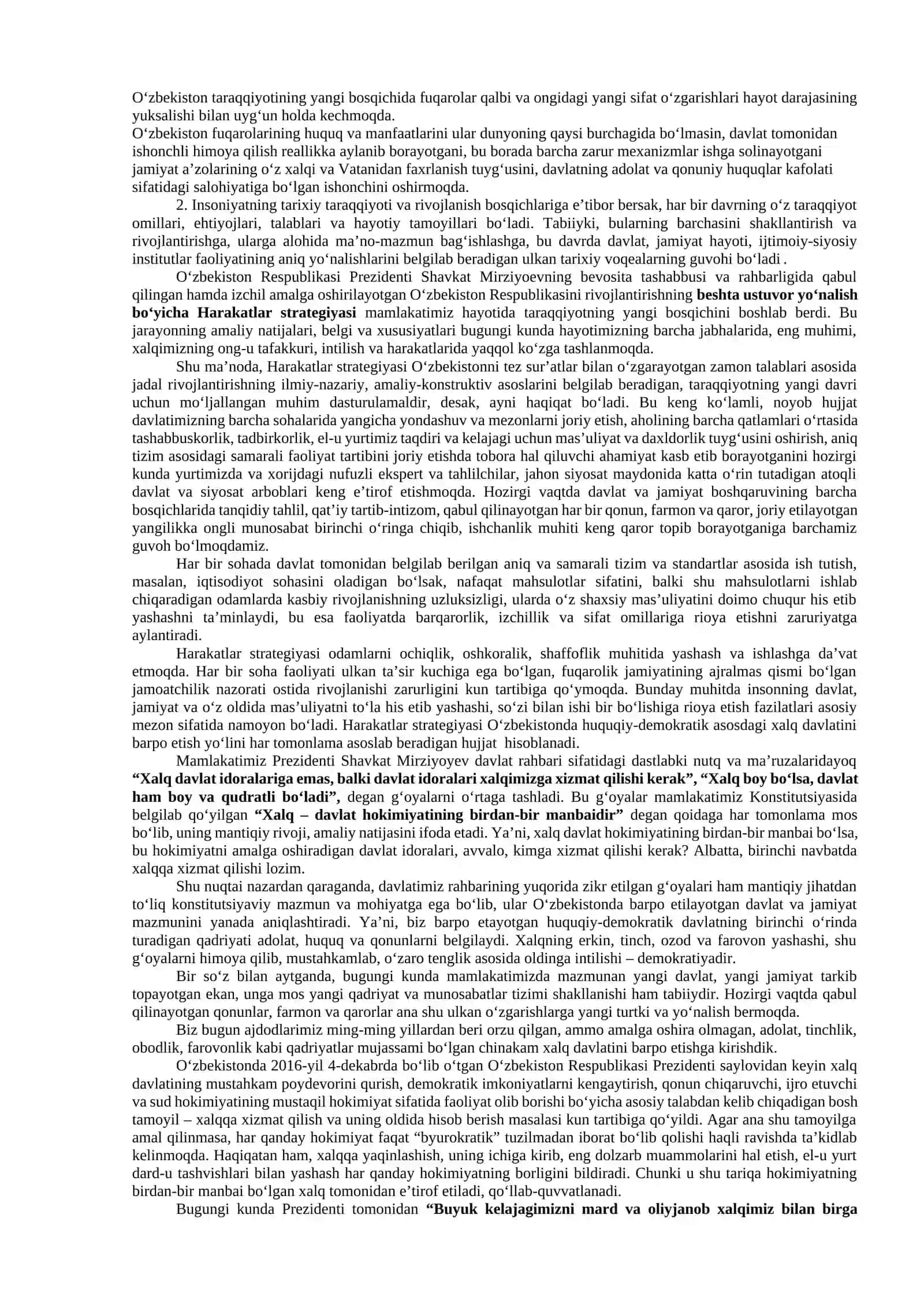 12-mavzu: Yangi O‘zbekistonda Prezident Shavkat Mirziyoyev rahbarligi va tashabbusi ostida amalga oshirilayotgan islohotlar 2