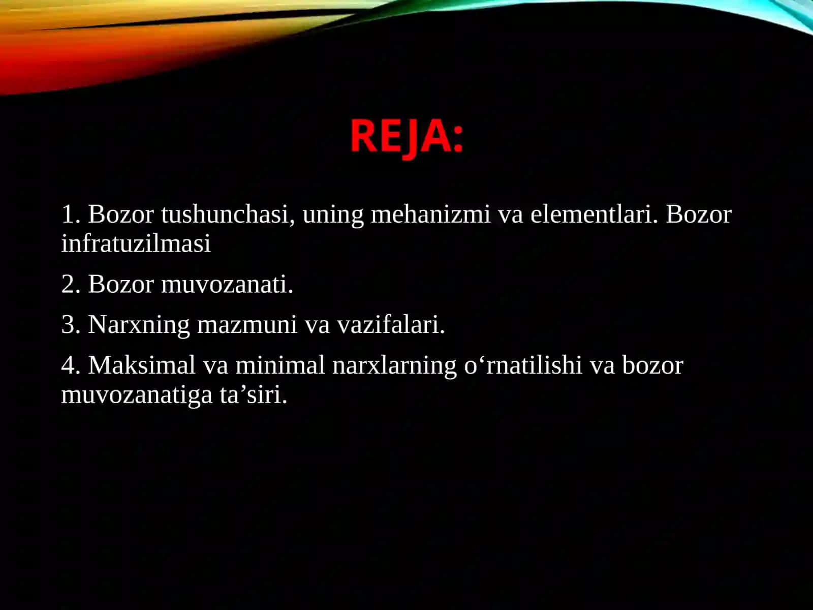 BOZOR MUVOZANATI. MAKSIMAL VA MINIMAL NARXLAR 2