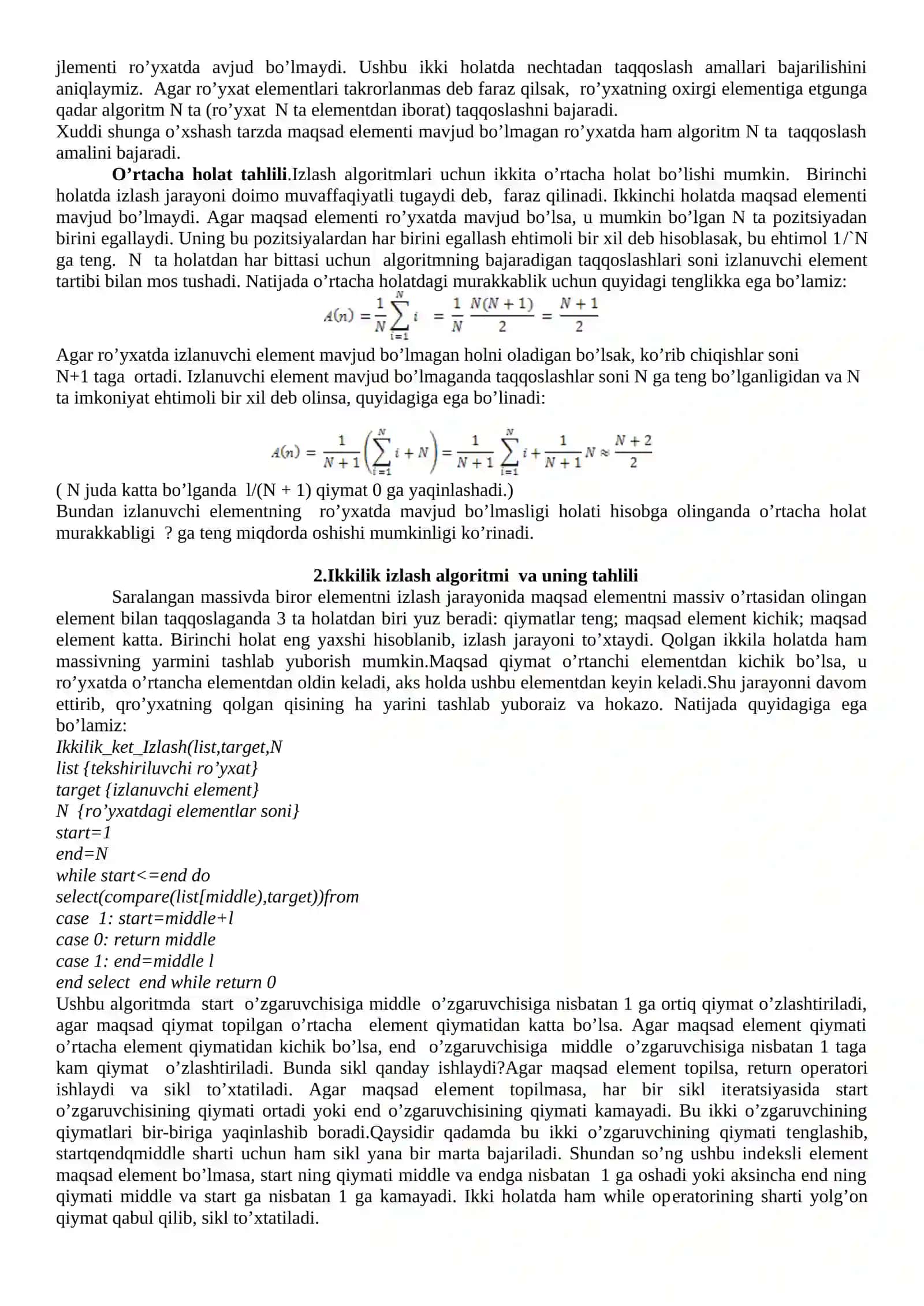 Kеtma-kеt izlash algoritmi va uning tahlili 2