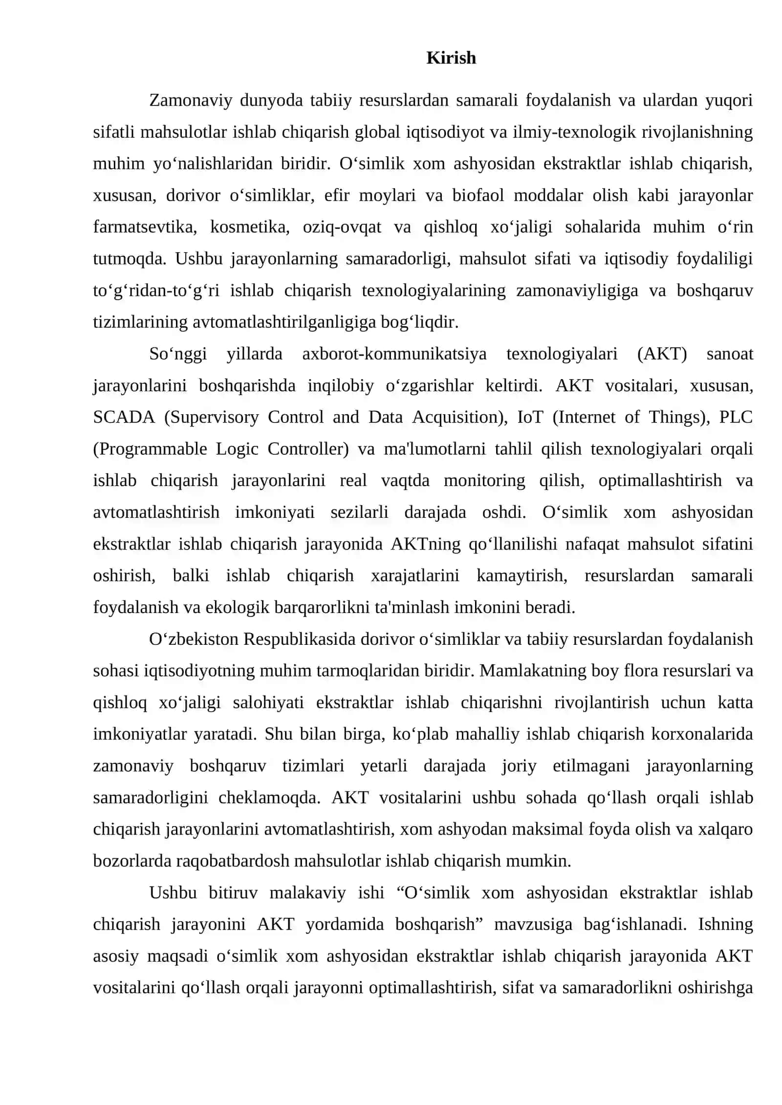 O‘SIMLIK EKSTRAKTLARI ISHLAB CHIQARISH JARAYONI 2