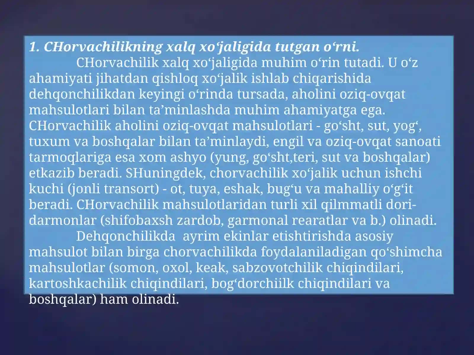 Chorvachilik vauning tarmoqlar geografiyasi 2