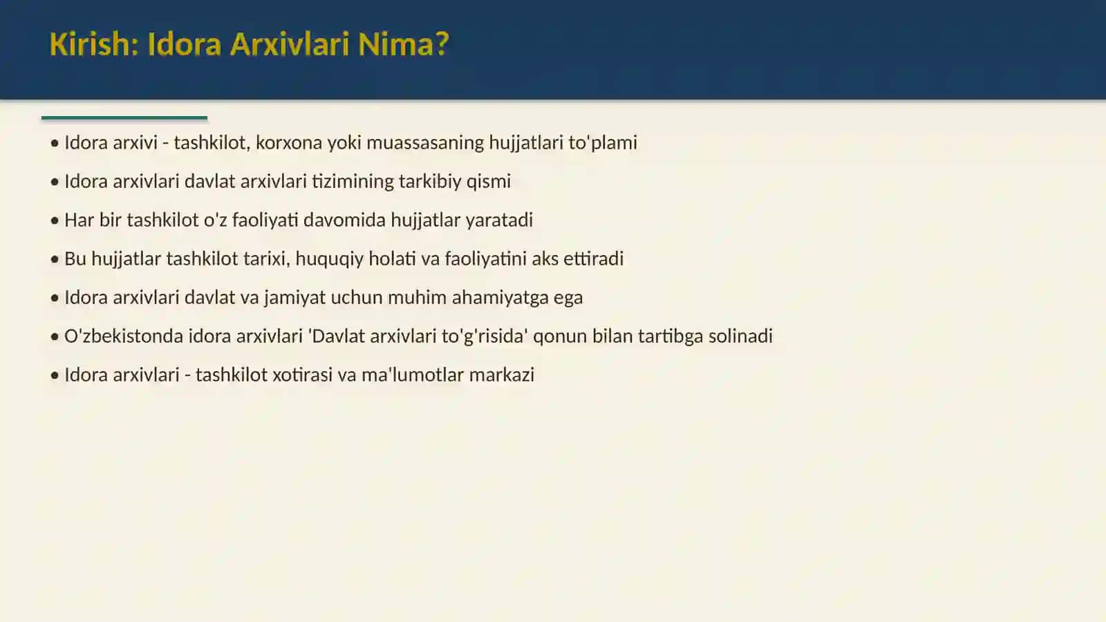 Idora arxivlarining vazifalari 2