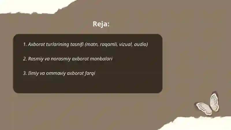 Axborot turlari va ishonchliligi 2