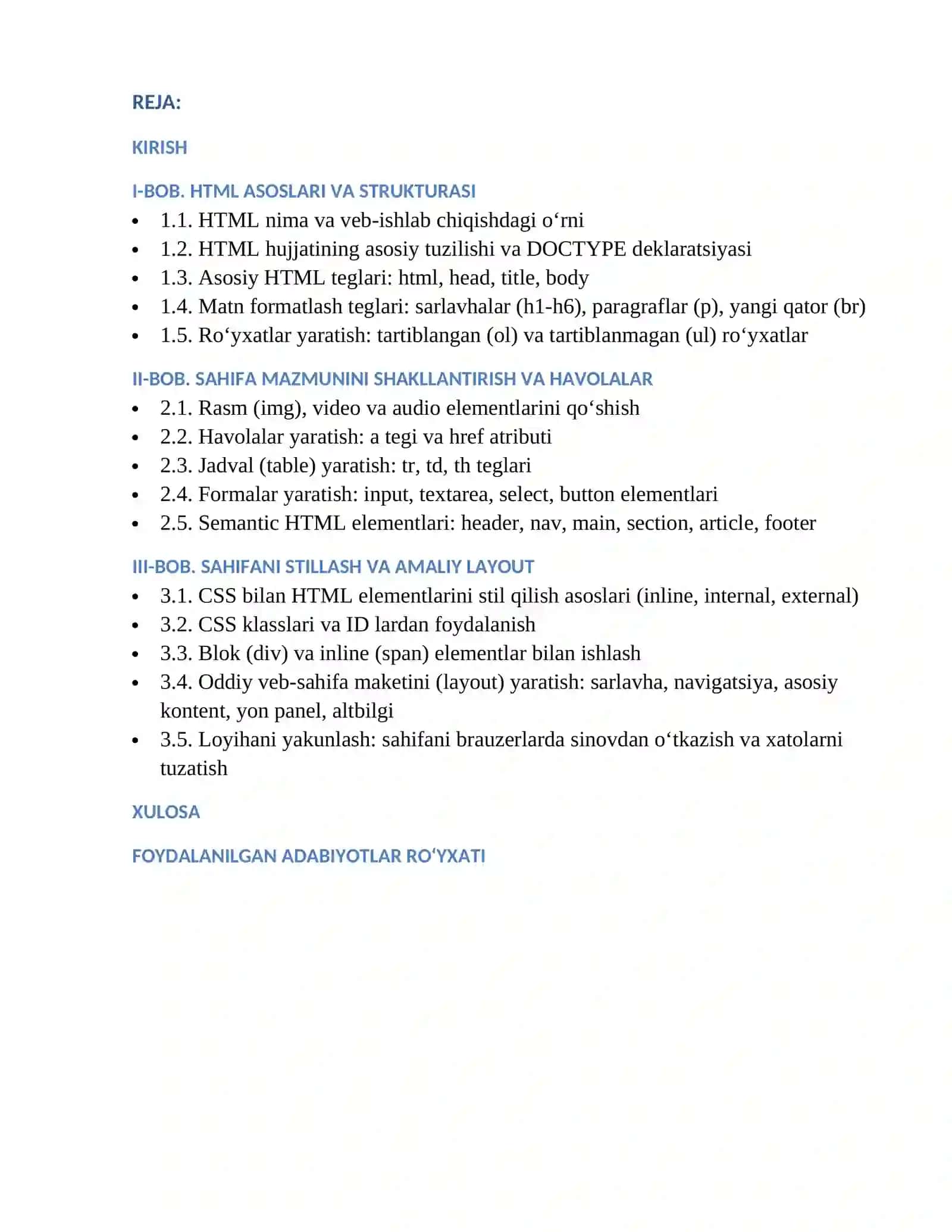 HTML texnologiyasi yordamida web-sahifa yaratish 2