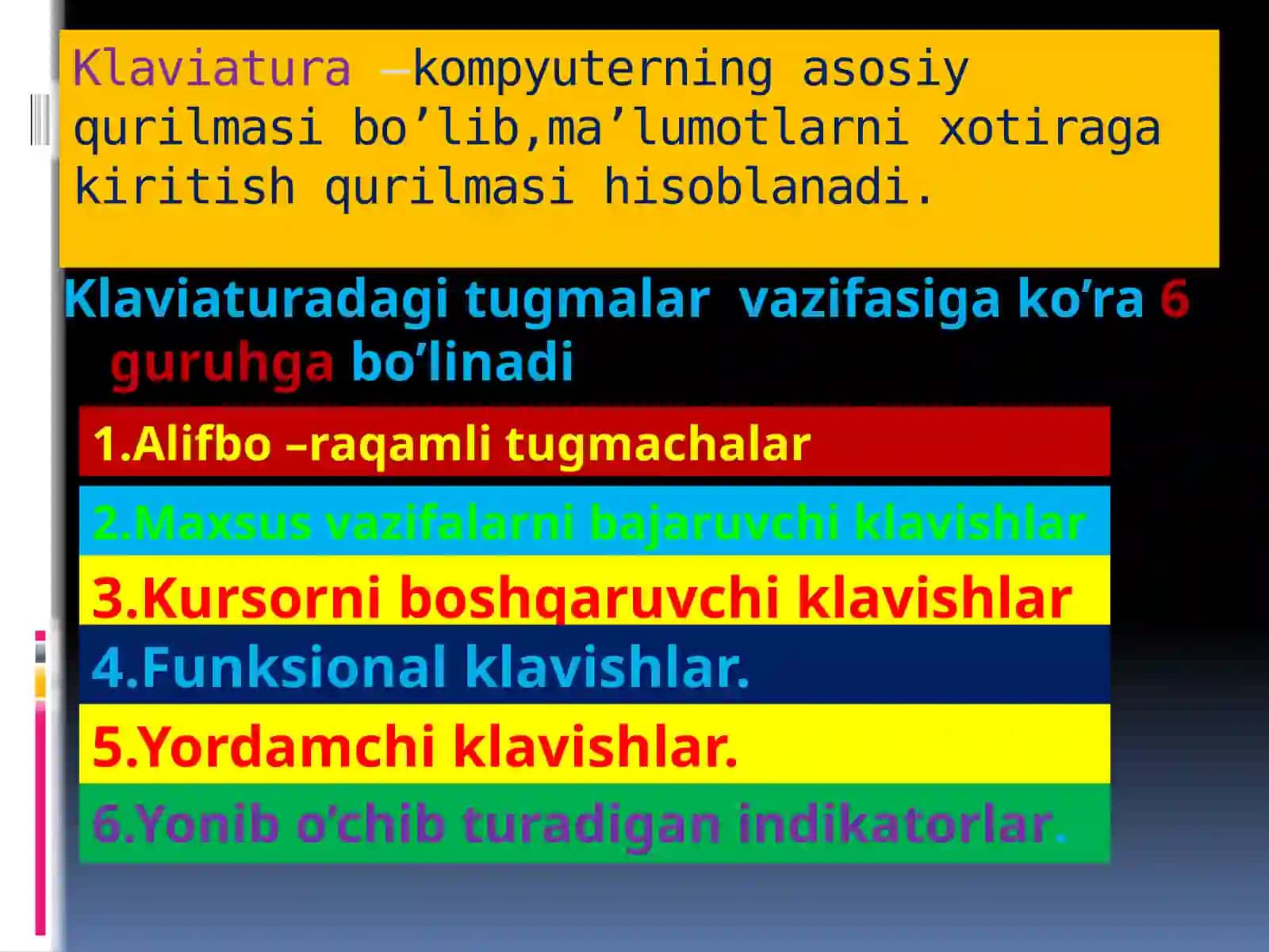 Klaviatura bilan ishlashni o’rganish 2