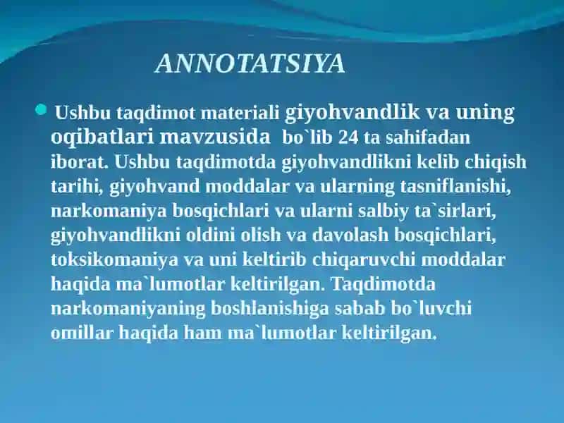GIYOHVANDLIK VA UNING OQIBATLARI 2