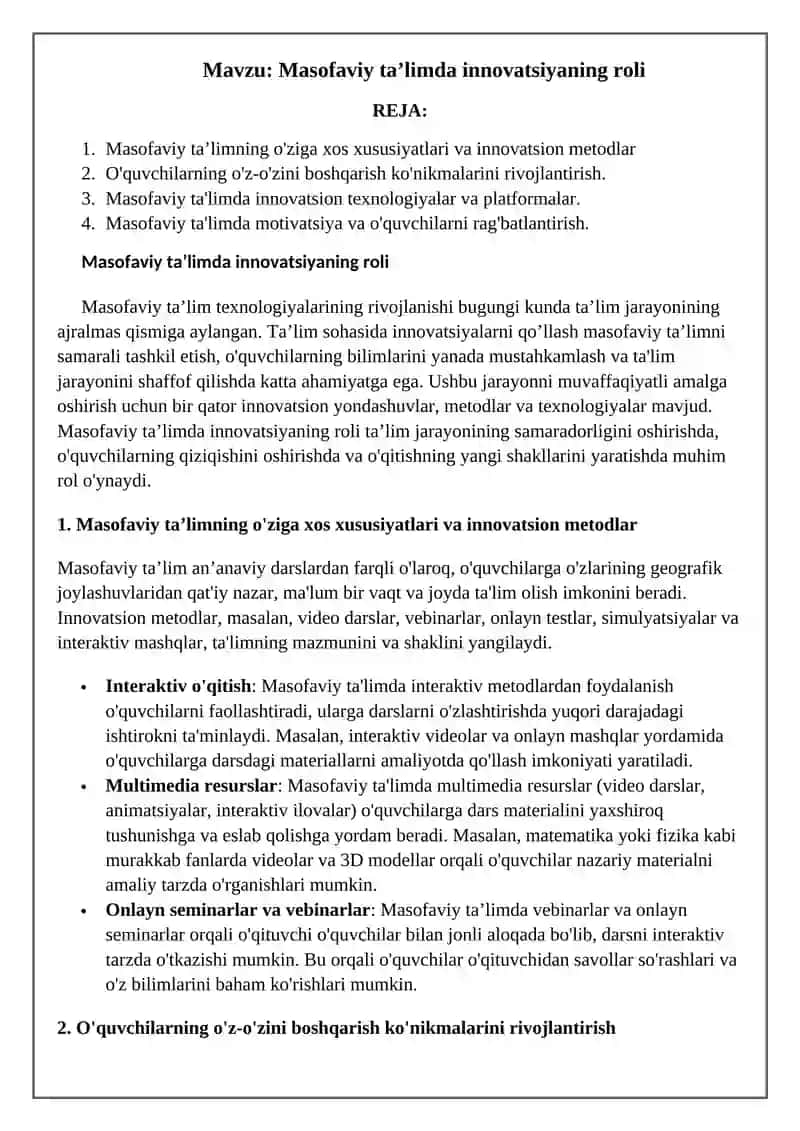 Masofaviy ta'limda innovatsiyaning roli 2