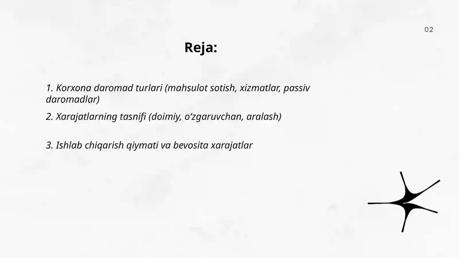 Korxona daromadi va xarajatlari 2