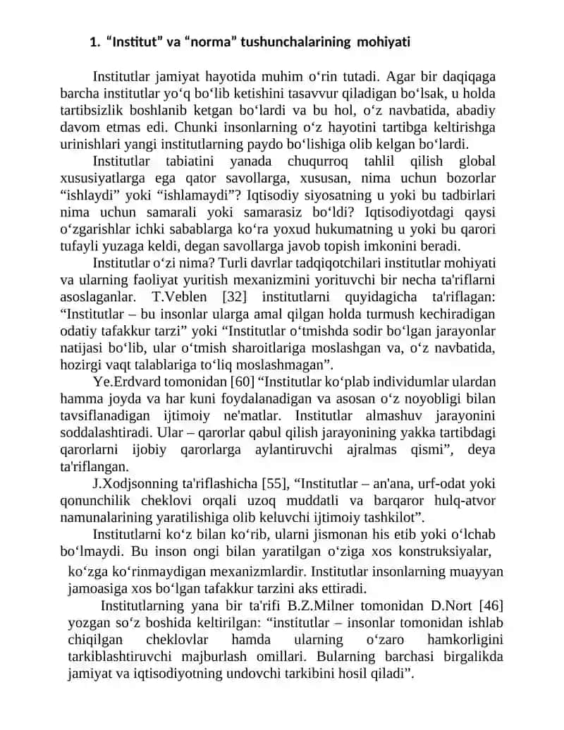 Institutlar va ularning jamiyat rivojlanishidagi roli. 2