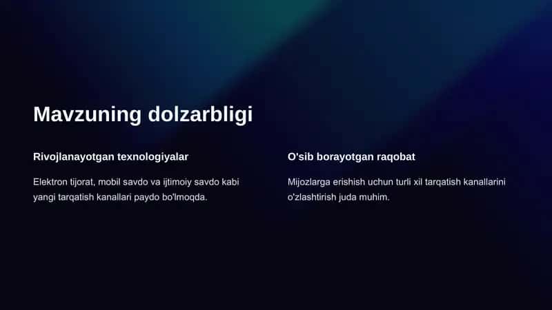 Mahsulot va xizmatlarni tarqarish kanallari sonini aniqlash 2