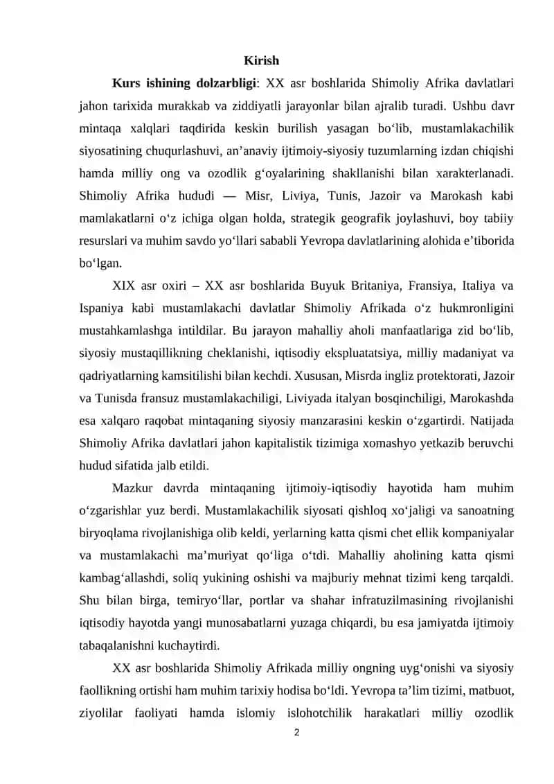 XX asr boshlarida Shimoliy Afrika davlatlari 2