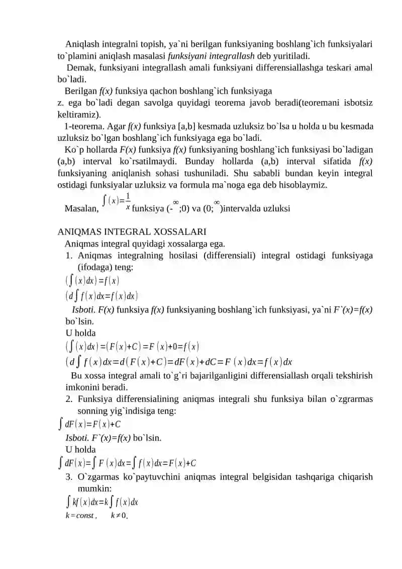 BIR O`ZGARUVCHI FUNKSIYANING INTEGRAL HISOBI 2