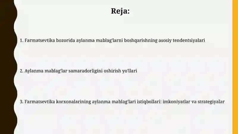 Dorixonalarning aylanma mablag’lariistiqbolinianiqlash 2