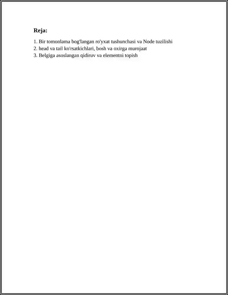 C++ DA BIR TOMONLAMA BOG'LANGAN ROYXAT (SINGLY LINKED LSIT) 2