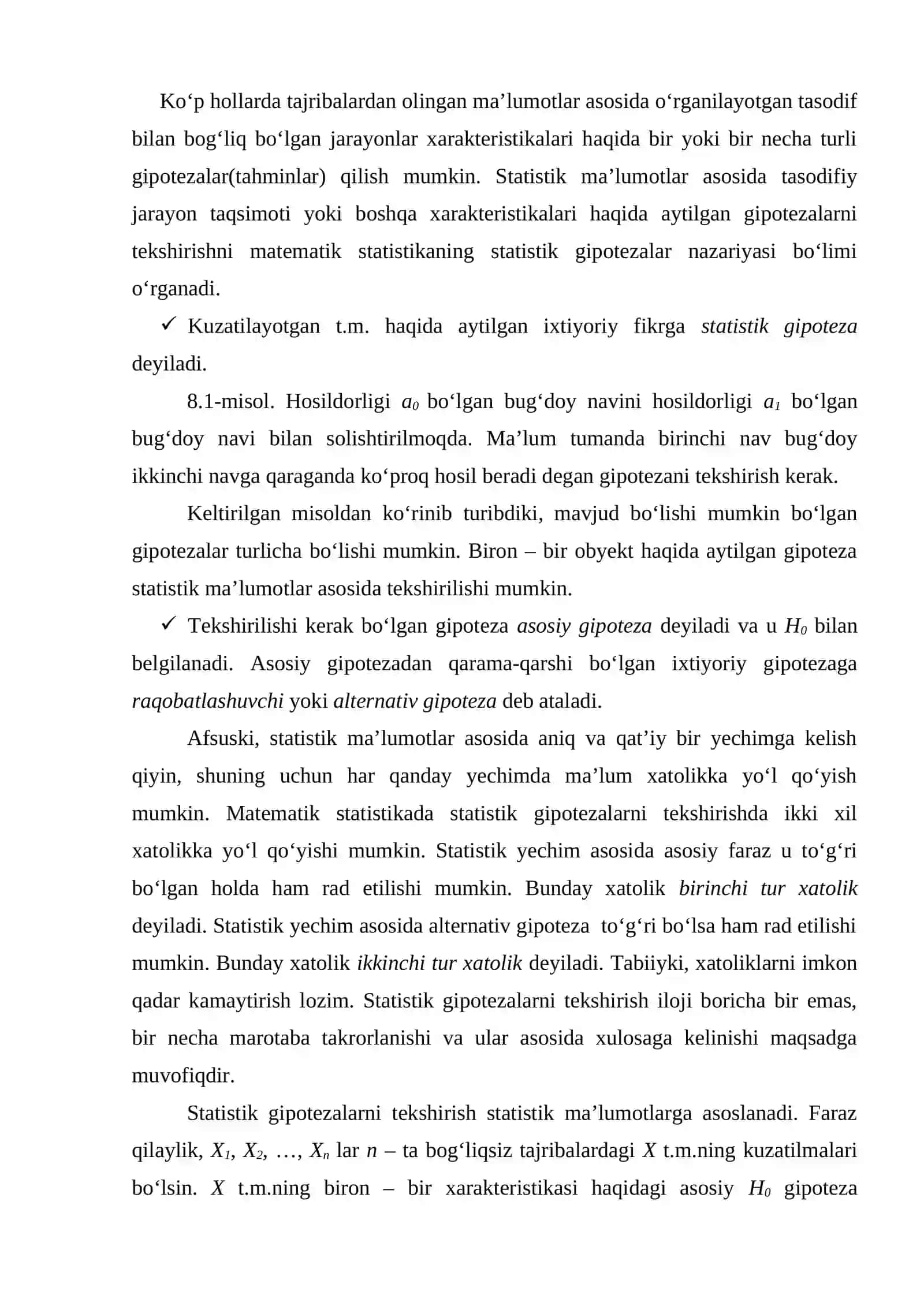 Statistik gipotezalarni tekshirish 2