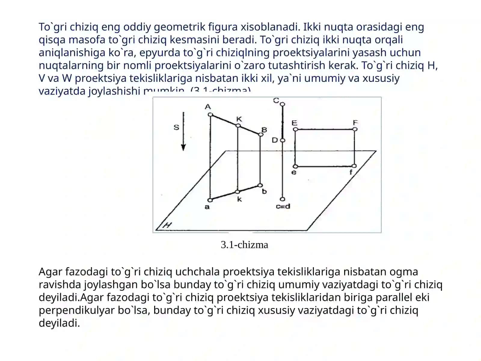 To’grichiziqning piroeksiyalari va hususiy ko'rinishlari 2